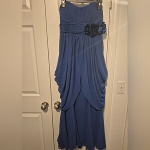 Royal Blue Strapless Evening Gown with Floral Waist Detail